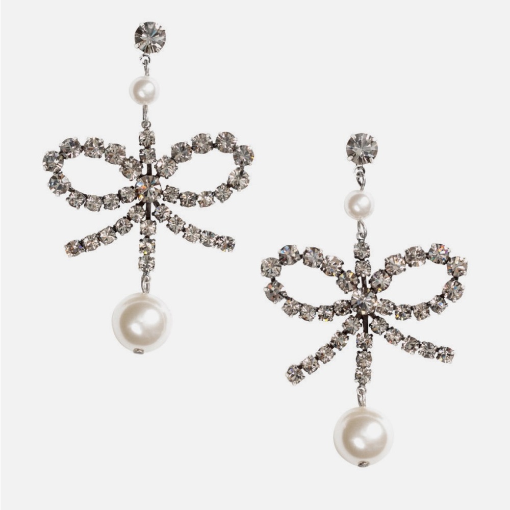 ERDEM x H&M Limited Edition Rhinestone Clip On Crystal Pearl Earrings Vintage